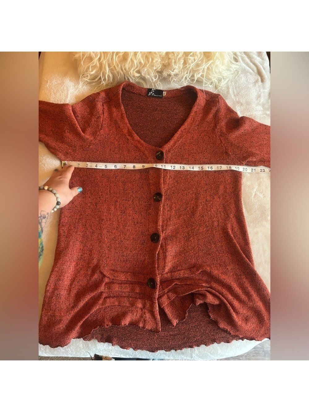 FENINI Designer Burnt Orange Textured Knit Cardigan • Artful Layering•Fits M–XL - Picture 16 of 17
